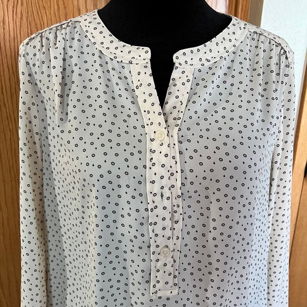 Loft blouse cream with black print women's size S